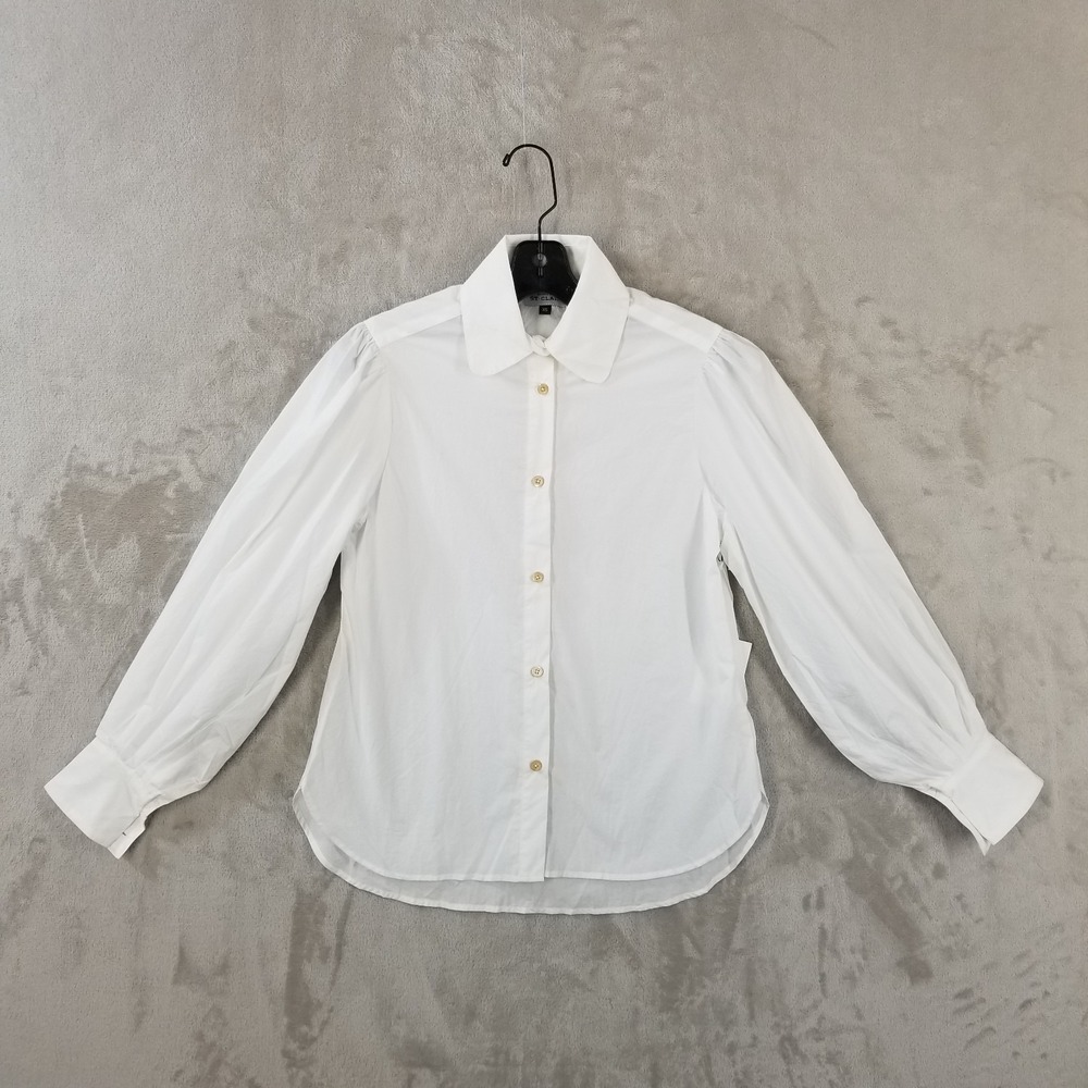 House of St. Claire Blouse Women XS White Balloon Sleeve Italian Fabric USA Made